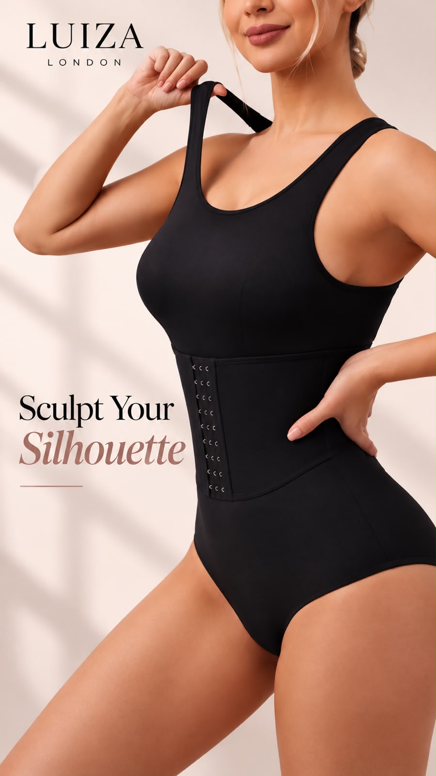 Model wearing the black Mayfair Sculpting Bodysuit